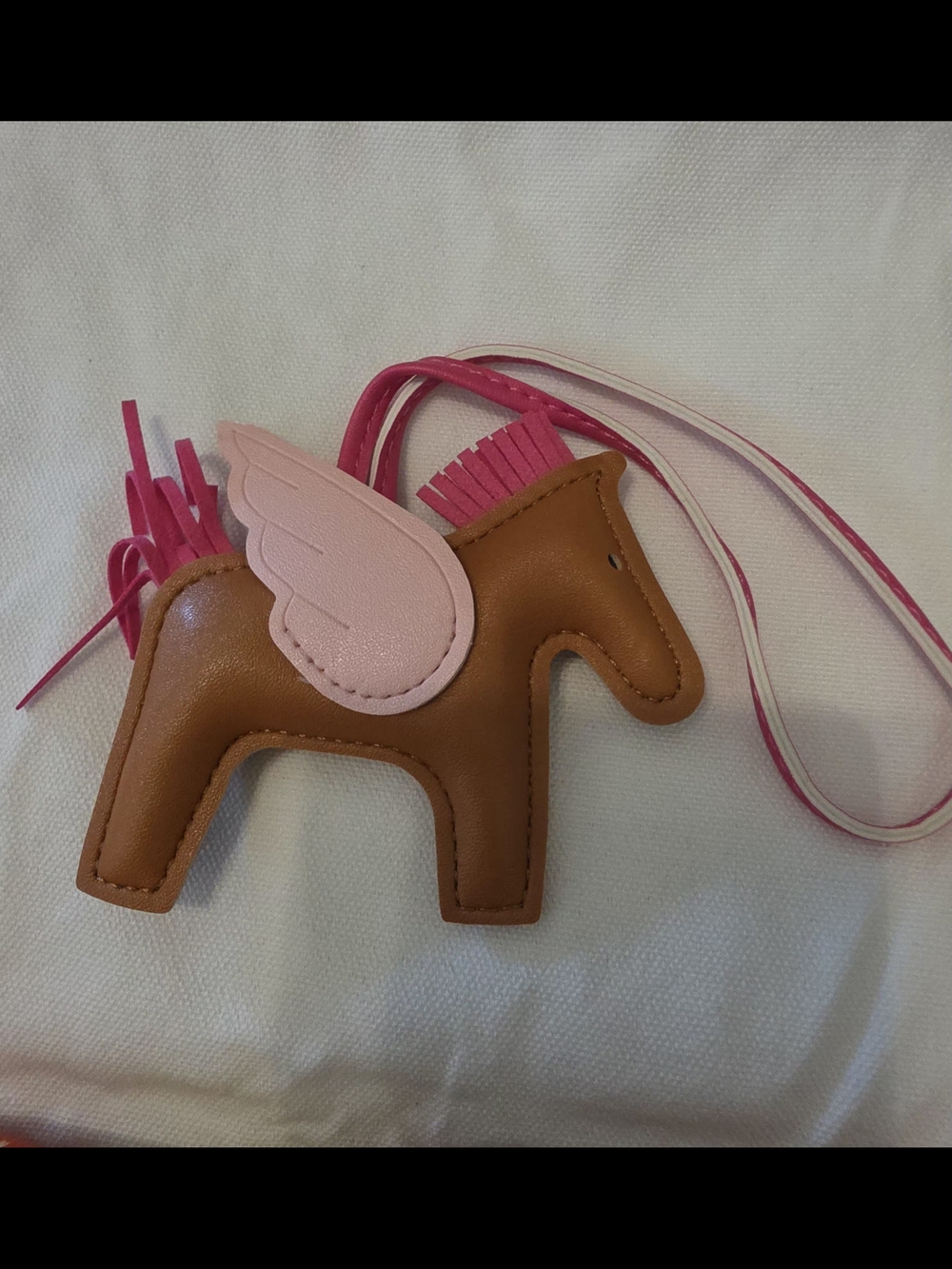 Leather Pegasus Bag Charm in Tan and Pink